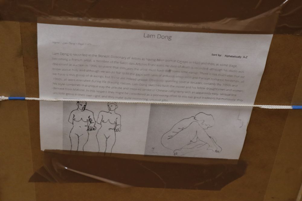 Lam Dong (b.1928), two pen and ink drawings, Nude studies, 31 x 20cm